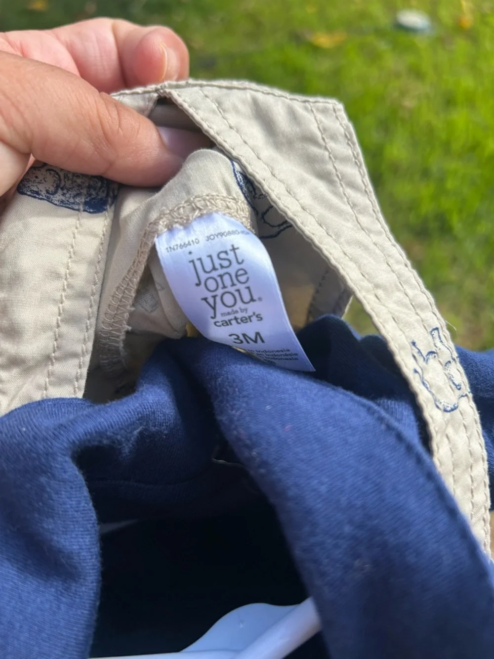 Carter's Navy Polo with Tan Elephant-Print Short Overalls